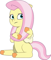 Size: 1053x1232 | Tagged: safe, artist:prixy05, fluttershy, pegasus, pony, g4, g5, my little pony: tell your tale, belly, g4 to g5, generation leap, nervous, simple background, sitting, solo, transparent background, vector