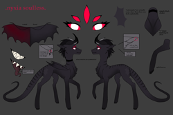 Size: 3000x2000 | Tagged: safe, artist:alkalez, artist:nyxia, oc, oc:nyxia soulless, demon, pony, character, demon wings, demonic, digital art, draft horse, evil, eye, eyes, gray, gray background, hell, high res, horns, horse oc, lizard tail, original, pony oc, reference sheet, simple background, solo, teeth, winged, wings