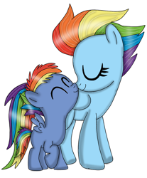 Size: 720x869 | Tagged: safe, artist:dasher666, rainbow dash, oc, oc:spectrum, pegasus, pony, g4, the last problem, colt, duo, eyes closed, female, foal, heartwarming, male, mare, momma dash, mother and child, mother and son, offspring, older, older rainbow dash, parent:rainbow dash, parent:soarin', parents:soarindash
