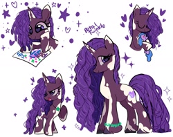 Size: 2048x1623 | Tagged: safe, artist:petaltwinkle, izzy moonbow, violette rainbow, pony, unicorn, g5, clover, coloring, dexterous hooves, doll, dreadlocks, female, filly, foal, four leaf clover, heart, heart eyes, hug, mare, older, older violette rainbow, simple background, solo, sparkles, starry eyes, toy, vitiligo, white background, wingding eyes