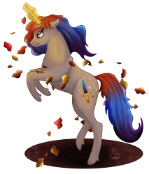 Size: 2853x3352 | Tagged: safe, artist:loopina, oc, oc only, oc:precious ruby, pony, unicorn, autumn, female, high res, leaf, leaves, magic, mare, simple background, solo, transparent background