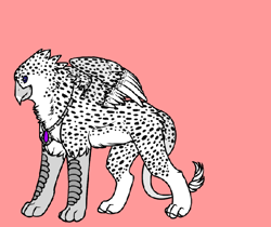 Size: 512x431 | Tagged: safe, oc, oc only, oc:gertha, griffon, azdressup, do not steal, griffon oc, jewelry, necklace, original character do not steal, pink background, simple background, spots, spotted, spotted fur, white fur