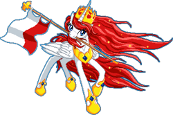 Size: 744x494 | Tagged: safe, artist:kocurzyca, artist:tihan, oc, oc only, oc:queen poland, alicorn, pony, alicorn oc, crown, female, flag, horn, jewelry, long mane, long tail, majestic, manepxls, mare, mouth hold, nation ponies, pixel art, poland, polish flag, ponified, princess, pxls.space, raised hoof, raised leg, red mane, regalia, simple background, slender, smiling, solo, sparkles, tail, tall, thin, transparent background, windswept mane, windswept tail, wings