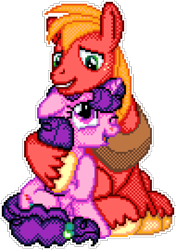 Size: 950x1350 | Tagged: safe, artist:dasheroni, artist:jhayarr23, big macintosh, sugar belle, earth pony, pony, unicorn, g4, the break up breakdown, cute, duo, female, horn, male, manepxls, mare, one eye closed, pixel art, pxls.space, ship:sugarmac, shipping, simple background, sitting, smiling, stallion, straight, transparent background