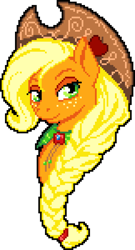 Size: 810x1500 | Tagged: safe, artist:dstears, artist:epicvon, applejack, earth pony, pony, g4, alternate hairstyle, braid, bust, clothes, dress, female, gala dress, hairband, hat, looking at you, manepxls, mare, pixel art, pxls.space, simple background, smiling, solo, transparent background