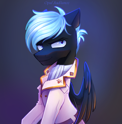 Size: 2940x2982 | Tagged: safe, artist:opal_radiance, oc, oc:midnight lancer, pegasus, pony, black, blue, crystal empire, diamond blue, high res, male, solo, stallion