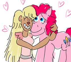 Size: 3200x2800 | Tagged: safe, artist:horsesplease, pinkie pie, earth pony, human, pony, g4, blonde, camp camp, crossover, cult camp, doodle, duo, duo female, fangirl, female, friendshipping, girly girl, high res, hug, jen (camp camp), mare, rooster teeth