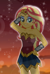 Size: 4944x7320 | Tagged: safe, artist:emeraldblast63, sunset shimmer, equestria girls, g4, bare shoulders, clothes, cosplay, costume, dc comics, female, solo, strapless, wonder woman