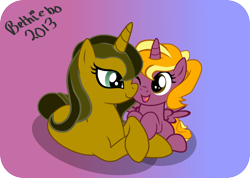 Size: 1052x748 | Tagged: safe, artist:bethiebo, oc, oc only, oc:copper coeur, alicorn, pony, unicorn, female, filly, foal, gradient background, mare