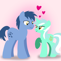 Size: 1400x1400 | Tagged: safe, artist:mlplary6, blues, lyra heartstrings, noteworthy, earth pony, pony, unicorn, g4, boyfriend and girlfriend, cute, daaaaaaaaaaaw, female, heart, looking at each other, looking at someone, love, lyrabetes, male, mare, noteabetes, ship:lyraworthy, shipping, smiling, smiling at each other, stallion, straight