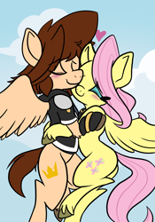 Size: 1668x2388 | Tagged: safe, artist:steelsoul, fluttershy, fanfic:kingdom hearts of harmony, g4, crossover, crossover shipping, female, happy, heart, kingdom hearts, male, nuzzling, shipping, sora, sorashy, straight