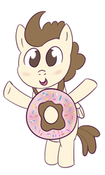 Size: 600x1000 | Tagged: safe, artist:wanda, pound cake, pegasus, pony, g4, clothes, colt, costume, cute, donut, donut costume, foal, food, food costume, male, older, older pound cake, poundabetes, simple background, smiling, solo, white background