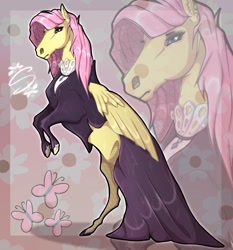 Size: 1769x1900 | Tagged: safe, artist:rosa_the_equine, fluttershy, pegasus, pony, g4, eyeshadow, fishnet stockings, fluttergoth, hoers, makeup, rearing, solo, zoom layer