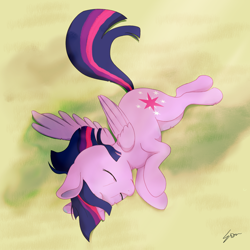 Size: 1640x1640 | Tagged: safe, artist:sion, twilight sparkle, alicorn, pony, g4, backwards cutie mark, cute, eyes closed, female, folded wings, horn, lying down, mare, partially open wings, signature, sleeping, solo, twiabetes, twilight sparkle (alicorn), wings