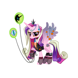 Size: 360x360 | Tagged: safe, gameloft, princess cadance, pony, g4, my little pony: magic princess, balloon, clothes, edgy, edgy cadance, makeup, nightmare night, simple background, socks, solo, transparent background