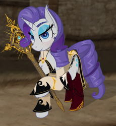 Size: 1246x1352 | Tagged: safe, artist:raritymylove, derpibooru exclusive, rarity, pony, unicorn, g4, chest fluff, clothes, ear fluff, female, lineage 2, looking at you, mare, solo, staff, video game