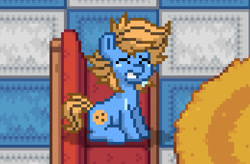 Size: 520x341 | Tagged: safe, oc, oc only, oc:blue cookie, earth pony, pony, pony town, couch, crying, earth pony oc, eyes closed, photo, pixel art, sad, solo