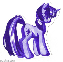 Size: 1297x1287 | Tagged: safe, artist:tigra0118, twilight sparkle, pony, unicorn, g4, ink drawing, looking at you, solo, standing, traditional art, unicorn twilight