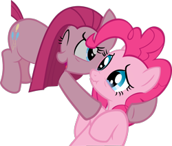 Size: 1506x1276 | Tagged: safe, artist:retroponybro, pinkie pie, earth pony, pony, g4, base used, crying, duality, female, hug, mare, one eye closed, pinkamena diane pie, self paradox, self ponidox, simple background, solo, transparent background, vector