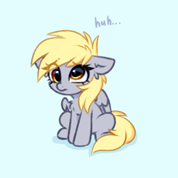 Size: 1856x1856 | Tagged: safe, artist:pesty_skillengton, derpy hooves, pegasus, pony, g4, chibi, cute, derpabetes, eye clipping through hair, female, mare, sad, sadorable, simple background, sketch, small wings, smol, solo, text, wings