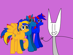 Size: 2224x1668 | Tagged: safe, artist:robertleyvaiii, oc, oc only, oc:chuk, oc:flare spark, oc:stephen (stephen-fisher), oc:train track, alicorn, pegasus, pony, unicorn, g4, alicorn oc, doodle, female, horn, male, pegasus oc, simple background, unicorn oc, wings