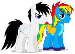 Size: 5658x4092 | Tagged: safe, artist:creedyboy124, oc, oc only, oc:shane park, oc:shield wing, alicorn, pegasus, pony, g4, angry, duo, simple background, transparent background, unamused