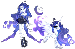 Size: 4188x2715 | Tagged: safe, artist:gihhbloonde, oc, oc only, unnamed oc, alicorn, human, pony, equestria girls, g4, adoptable, bare shoulders, blue lipstick, boots, chains, circlet, clothes, corset, crossover fusion, cyan eyes, detached sleeves, dress, ethereal mane, ethereal tail, eyeshadow, female, fishnet clothing, floating tiara, fusion, fusion:princess luna, fusion:spectra vondergeist, gradient horn, gradient legs, gradient mane, gradient tail, hoof shoes, horn, jewelry, lightly watermarked, lipstick, looking back, makeup, mare, monster high, necklace, open mouth, see-through, shoes, simple background, smiling, sparkly tail, spread wings, tail, tiara, transparent background, transparent wings, watermark, wings