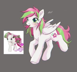 Size: 1808x1688 | Tagged: safe, artist:g4bby, blossomforth, pegasus, pony, g4, adoraforth, cute, female, mare, open mouth, open smile, rare mare, simple background, smiling, solo, tail, wings