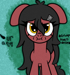 Size: 1200x1300 | Tagged: safe, artist:scandianon, oc, oc only, pony, g4, :s, angry, barrette, cute, female, floppy ears, furrowed brow, grumpy, looking at you, mare, nose wrinkle, puffy cheeks, scrunchy face, solo, wavy mouth
