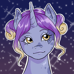 Size: 1700x1700 | Tagged: safe, artist:sluggirl, oc, oc:crystal star, pony, unicorn, bust, coat markings, digital art, female, portrait, solo, stars