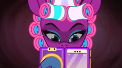Size: 3072x1727 | Tagged: safe, screencap, opaline arcana, alicorn, pony, g5, my little pony: tell your tale, nightmare nightmarket, spoiler:g5, spoiler:my little pony: tell your tale, spoiler:tyts01e63, cellphone, female, mare, phone, smartphone, solo