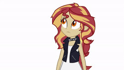 Size: 600x338 | Tagged: safe, artist:wubcakeva, sunset shimmer, undead, vampire, equestria girls, g4, animated, blinking, clothes, costume, cute, eye, eyes, female, gif, looking at you, simple background, smiling, solo, sunset, vampire shimmer, white background