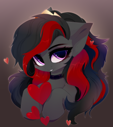 Size: 4000x4500 | Tagged: safe, artist:xsatanielx, oc, oc only, oc:se solar eclipse, pegasus, pony, beautiful, beautiful eyes, crown, female, female oc, floating heart, gradient background, heart, jewelry, looking at you, mare, mare oc, pegasus oc, pony oc, regalia, smiling, smiling at you, solo, teeth