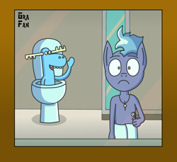 Size: 2480x2268 | Tagged: safe, artist:gradiusfanatic, oc, oc:strenshoe starry, earth pony, moose, pony, anthro, bathroom, but why, cringe comedy, crossover, earth pony oc, happy tree friends, high res, lumpy (happy tree friends), male, shitposting, skibidi toilet, this is gonna suck, toilet, towel