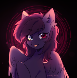 Size: 2291x2314 | Tagged: safe, artist:tyutya, oc, oc only, oc:pestyskillengton, pegasus, pony, bust, heterochromia, high res, sketch, smiling, solo, tongue out, wings