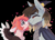 Size: 2032x1480 | Tagged: safe, artist:dorkmark, oc, oc only, oc:bloodlight bonestalk, oc:vensu, dracony, dragon, hybrid, pegasus, pony, boop, heart, mlem, pixel art, silly, tongue out