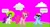 Size: 1080x578 | Tagged: safe, artist:hako33, edit, pinkie pie, rainbow dash, rarity, earth pony, pegasus, pony, unicorn, g4, eyestrain warning, female, illegible, pink sky, sunglasses, trio, unreadable text, wat