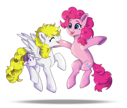 Size: 2000x1700 | Tagged: safe, artist:lambydwight, pinkie pie, surprise, earth pony, pegasus, pony, mlp fim's thirteenth anniversary, g1, g4, simple background, transparent background