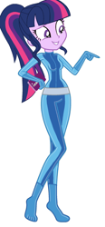 Size: 1024x2212 | Tagged: safe, artist:katnekobase, sci-twi, twilight sparkle, human, equestria girls, g4, base used, bodysuit, catsuit, clothes, full body, latex, latex suit, looking at someone, simple background, solo, totally spies, white background