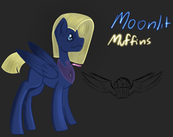 Size: 2199x1743 | Tagged: safe, artist:psychotix, oc, oc only, oc:moonlit muffins, pegasus, pony, g4, colored wings, crack ship offspring, crack shipping, cutie mark, female, gradient wings, gray background, looking away, magical lesbian spawn, next generation, offspring, outline, parent:derpy hooves, parent:princess luna, parents:lunaderp, pegasus oc, peytral, short tail, signature, simple background, smiling, solo, tail, unfinished art, wings