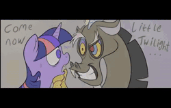 Size: 570x360 | Tagged: safe, artist:fluffyxai, discord, twilight sparkle, alicorn, draconequus, pony, g4, ..., animated, be careful what you wish for, blushing, comic dub, drool, embrace, exclamation point, female, gone horribly right, hypno eyes, hypnosis, hypnotized, lightbulb, male, music, oof, ship:discolight, shipping, sound, straight, sweat, twilight sparkle (alicorn), video, voice acting, webm, youtube link