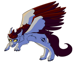 Size: 2000x1661 | Tagged: safe, artist:hiddenfaithy, oc, oc only, oc:skyfire lumia, pegasus, pony, werewolf, angry, claws, colored wings, colored wingtips, ear fluff, fangs, halloween, holiday, large wings, pounce, simple background, spread wings, transparent background, wings