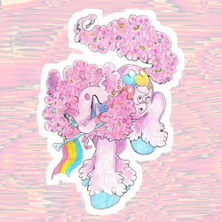 Size: 1280x1280 | Tagged: safe, artist:larvaecandy, pinkie pie, earth pony, pony, g4, confetti, pansexual, pansexual pride flag, pride, pride flag, solo, traditional art