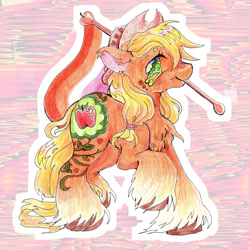 Size: 1280x1280 | Tagged: safe, artist:larvaecandy, applejack, earth pony, pony, g4, female, lesbian, lesbian pride flag, pride, pride flag, solo, traditional art, unshorn fetlocks