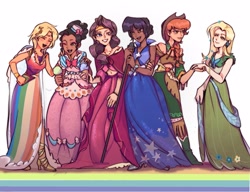 Size: 3263x2507 | Tagged: safe, artist:renjia254, applejack, fluttershy, pinkie pie, rainbow dash, rarity, twilight sparkle, human, g4, clothes, dress, gala dress, high res, human coloration, humanized, mane six, natural eye color, natural hair color, simple background, white background