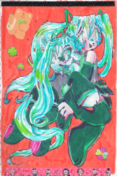 Size: 1094x1639 | Tagged: safe, artist:larvaecandy, earth pony, human, pony, anime, hatsune miku, ponified, solo, traditional art, vocaloid