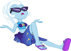 Size: 3464x2520 | Tagged: safe, edit, edited screencap, editor:homersimpson1983, screencap, trixie, equestria girls, g4, background removed, clothes, high res, not a vector, sarong, simple background, solo, sunglasses, swimsuit, transparent background