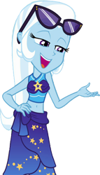 Size: 1444x2520 | Tagged: safe, edit, edited screencap, editor:mrtoonlover83, screencap, trixie, equestria girls, g4, background removed, belly button, clothes, not a vector, sarong, simple background, solo, sunglasses, sunglasses on head, swimsuit, transparent background