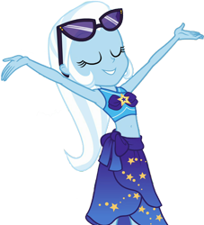 Size: 2293x2520 | Tagged: safe, edit, edited screencap, editor:homersimpson1983, screencap, trixie, equestria girls, g4, background removed, belly button, clothes, high res, not a vector, sarong, simple background, solo, sunglasses, sunglasses on head, swimsuit, transparent background