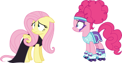 Size: 5760x3000 | Tagged: safe, artist:cloudy glow, fluttershy, pinkie pie, earth pony, pegasus, pony, g4, scare master, .ai available, clothes, dress, female, pinkie puffs, simple background, transparent background, vector